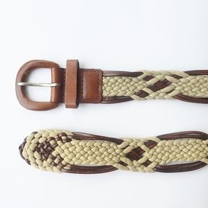 Woven Two-Tone Brown Faux Leather Belt